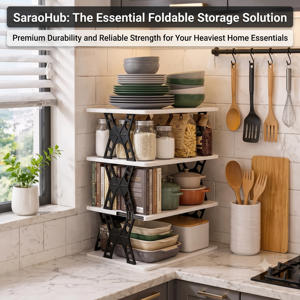 Multipurpose Foldable 4 Layer Storage Rack | Space Saving Kitchen | Foldable Countertop Storage Stand