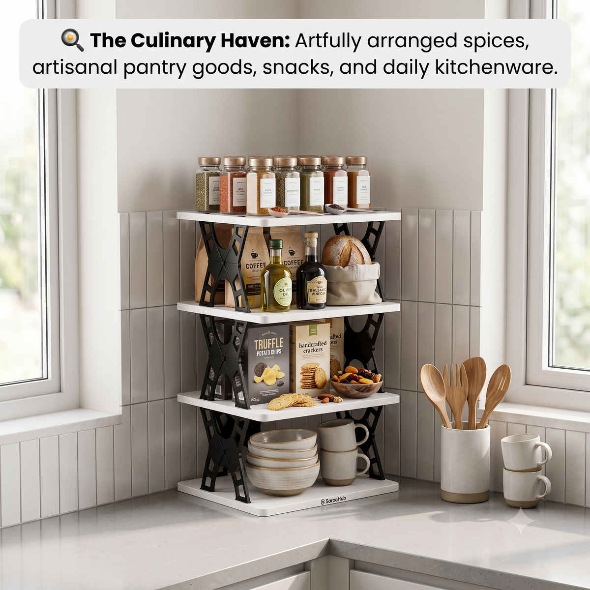 Multipurpose Foldable 4 Layer Storage Rack | Space Saving Kitchen | Foldable Countertop Storage Stand