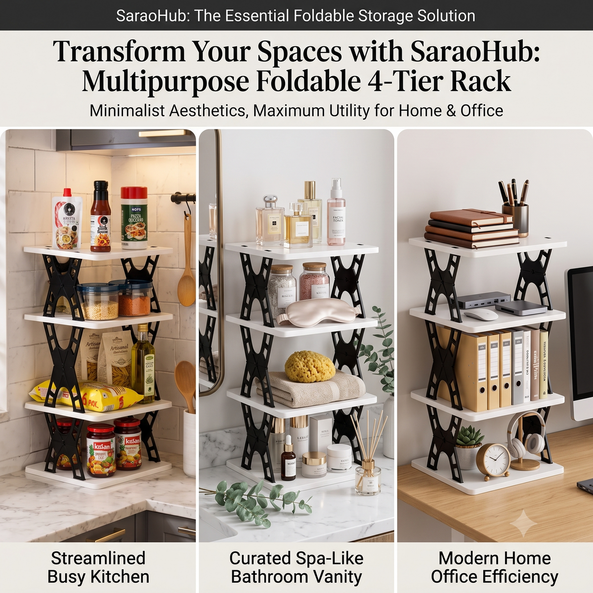 Multipurpose Foldable 4 Layer Storage Rack | Space Saving Kitchen | Foldable Countertop Storage Stand