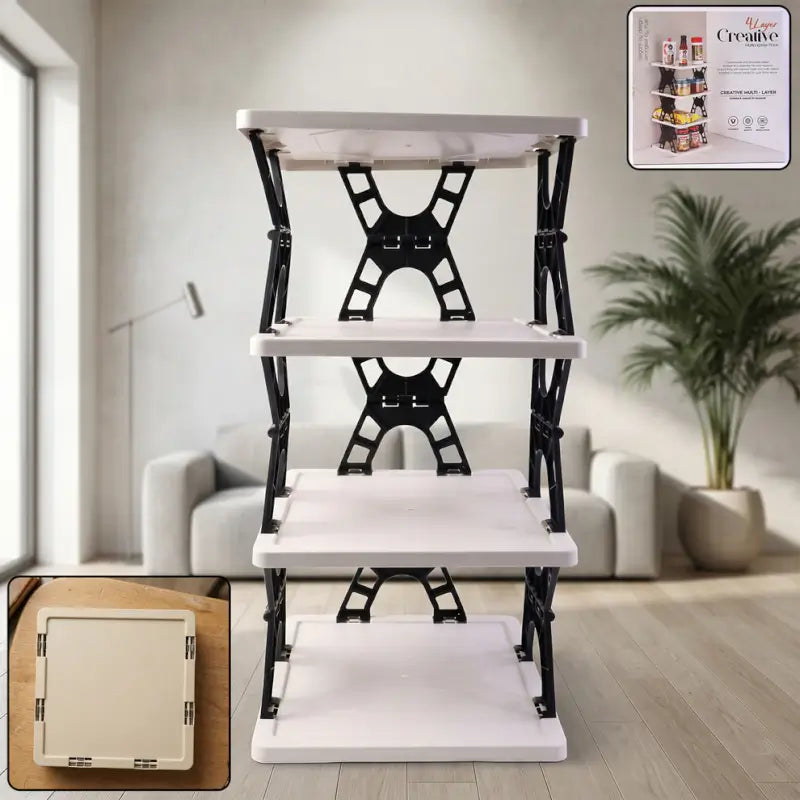 Multipurpose Foldable 4 Layer Storage Rack | Space Saving Kitchen | Foldable Countertop Storage Stand