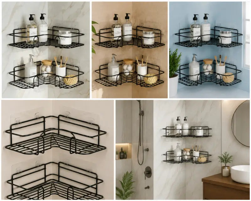 Self Adhesive Metal Corner Shelf for Bathroom & Kitchen | Wall Mounted L-Shape Storage Rack (Pack of 2)