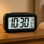 Digital LCD Alarm Clock with Auto Backlight | Time, Date & Temperature
