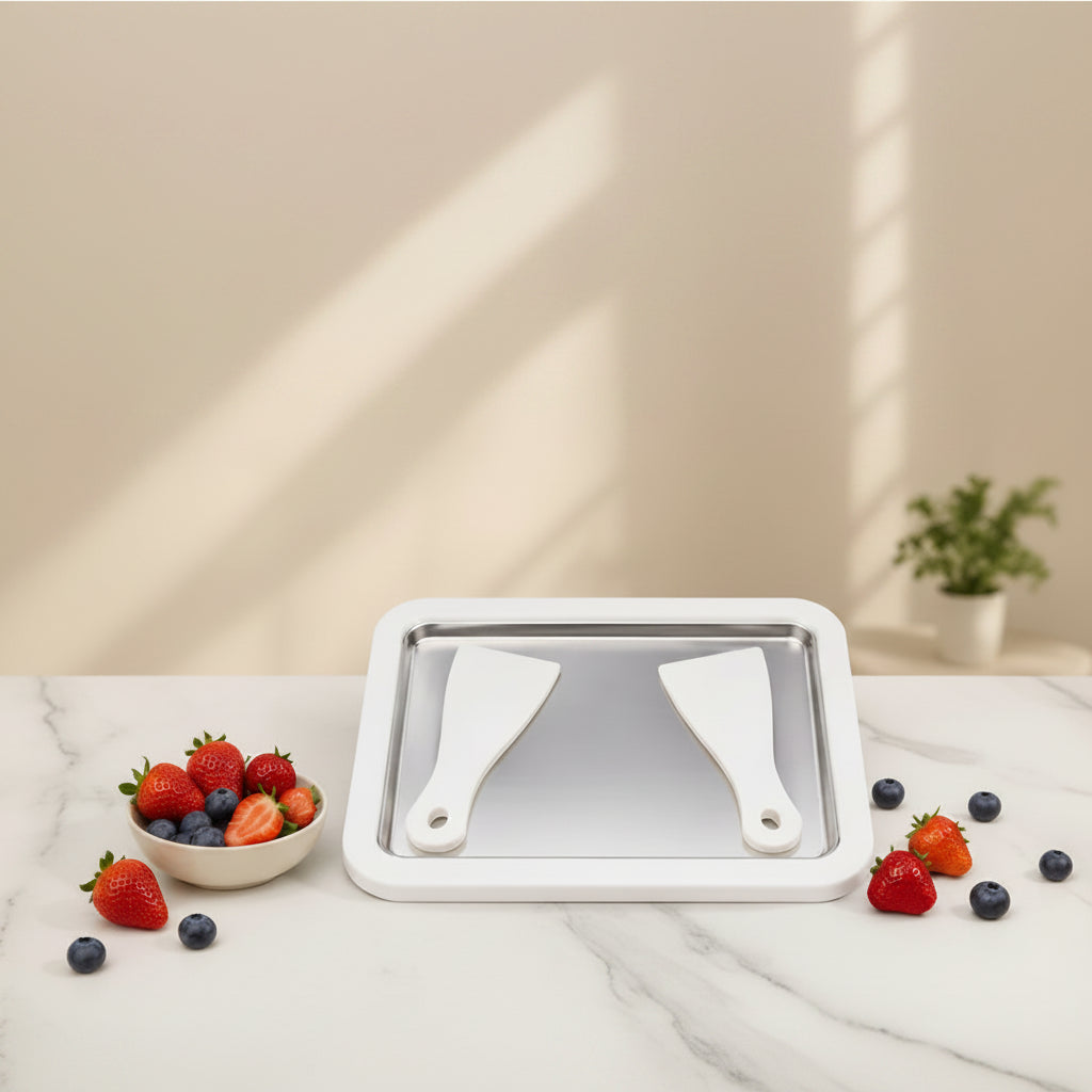 Rolled Ice Cream Maker Pan | Homemade Frozen Dessert Machine with 2 Spatulas for Ice Cream, Gelato & Yogurt