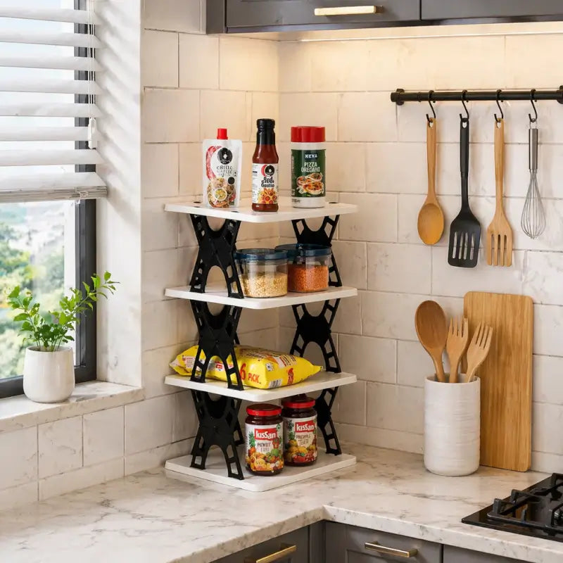 Multipurpose Foldable 4 Layer Storage Rack | Space Saving Kitchen | Foldable Countertop Storage Stand