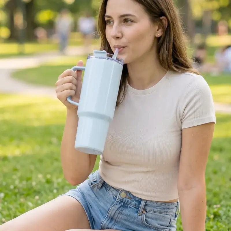 1800ml Insulated Travel Tumbler with Handle and Straw | Large-Capacity Leak-Resistant Drinkware