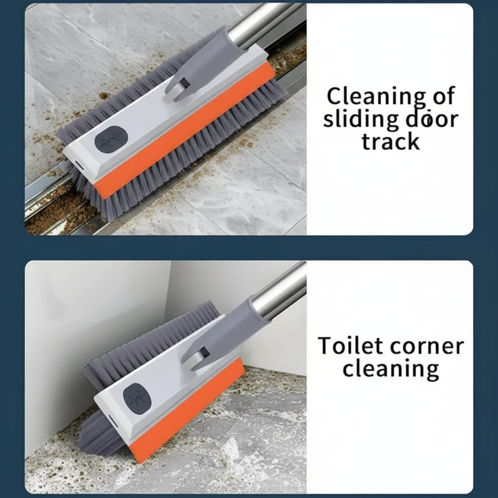 3-in-1 Orange Wiper Brush – Long Handle Bathroom Floor & Glass Cleaning Squeegee