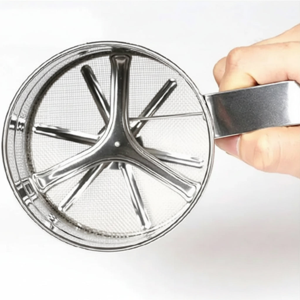 Stainless Steel Flour Sifter for Baking Double Layer Fine Mesh Baking Sieve with One Hand Press Handle for Sifting Flour Sugar Cocoa Powder