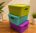 Multipurpose Plastic Storage Basket Set with Handles – Flexible Organizer for Kitchen, Bathroom, Fruits, Vegetables & Stationery (Pack of 3)