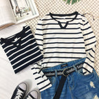 V-neck Striped Long Sleeve Slim Bottoming Shirt Women's T-shirt