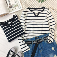 V-neck Striped Long Sleeve Slim Bottoming Shirt Women's T-shirt