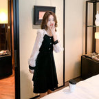 Chiffon Panel Velvet Dress For Women