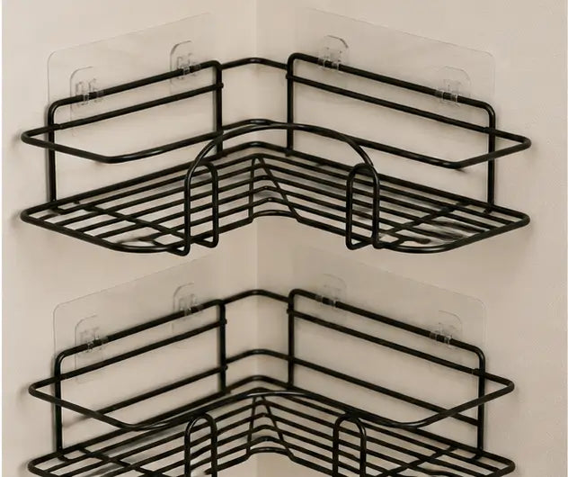 Self Adhesive Metal Corner Shelf for Bathroom & Kitchen | Wall Mounted L-Shape Storage Rack (Pack of 2)