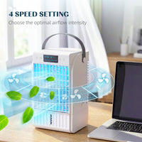 Portable Air Conditioner, 4-in-1 Mini Air Cooler with 4 Wind Speed, 2 Mist Mode, RGB 7 LED Light