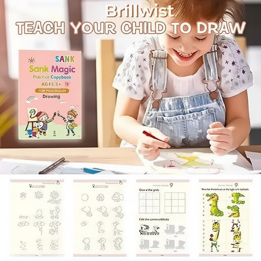 Magic Practice Copybook Set for Kids | 4 Reusable Handwriting Books with 10 Refills, Pen & Grip | Alphabet, Numbers, Drawing & Math Learning Activity Books