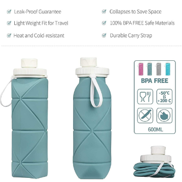 UltraFold™ 600ML Collapsible Silicone Water Bottle – Leakproof, Travel-Ready Hydration