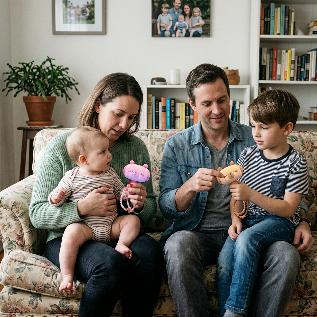 Candid family scene with natural lighting and the keychains