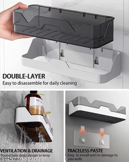 Self-Adhesive Plastic Bathroom Rack, Bathroom Shelf Organizer, Wall Mounted Shelf, Bathroom Hardware and Accessories, Storage Racks Kitchen Bathroom Accessories Rack Shelf (Pack of 1)