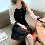 Chiffon Panel Velvet Dress For Women