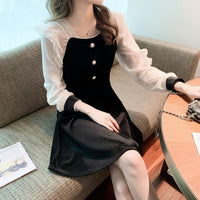 Chiffon Panel Velvet Dress For Women