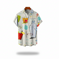 Mixed Color Stripe 3D Digital Printing Loose Short Sleeve Shirt Men's Top