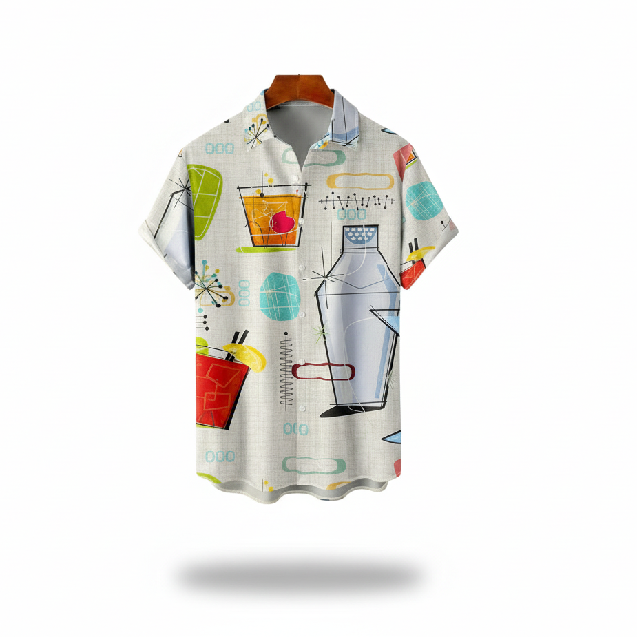 Mixed Color Stripe 3D Digital Printing Loose Short Sleeve Shirt Men's Top