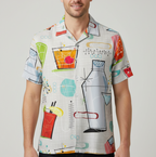 Mixed Color Stripe 3D Digital Printing Loose Short Sleeve Shirt Men's Top