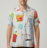 Mixed Color Stripe 3D Digital Printing Loose Short Sleeve Shirt Men's Top