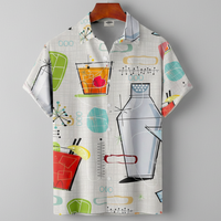 Mixed Color Stripe 3D Digital Printing Loose Short Sleeve Shirt Men's Top