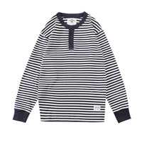 Men's Retro Henry Collar Striped Washed Cotton Long-Sleeve T-Shirt