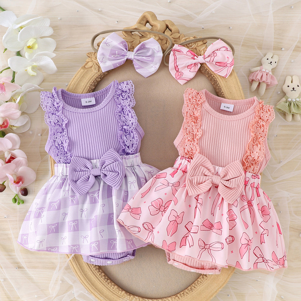 Girls' Two-color Lace Sleeve Baby's Gown