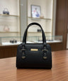 Elegant Matte Black Handbag with Gold Bar Detail