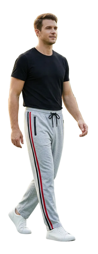 Gray track pants park walking look