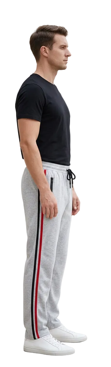Gray track pants side view