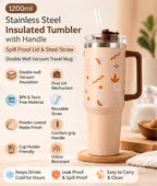 Cute Aesthetic Stainless Steel Handle Tumbler – Reusable Travel Cup with Straw for Hot & Cold Beverages