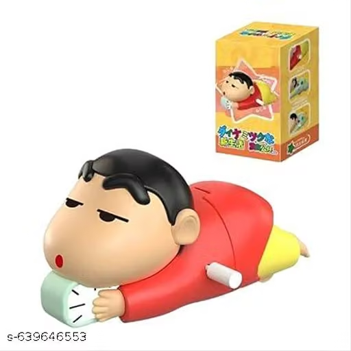 Shinchan crawling wind-up toy wearing a red shirt and yellow shorts, with its packaging