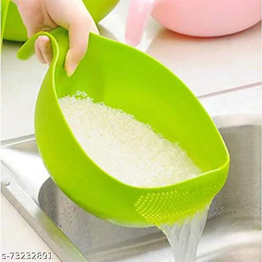 Multipurpose Vegetable Strainer Rice Washing Bowl | Plastic Fruit & Vegetable Cleaning Drain Basket | Kitchen Colander Bowl Green