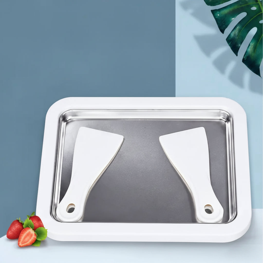 Rolled Ice Cream Maker Pan | Homemade Frozen Dessert Machine with 2 Spatulas for Ice Cream, Gelato & Yogurt