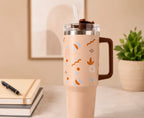 Cute Aesthetic Stainless Steel Handle Tumbler – Reusable Travel Cup with Straw for Hot & Cold Beverages