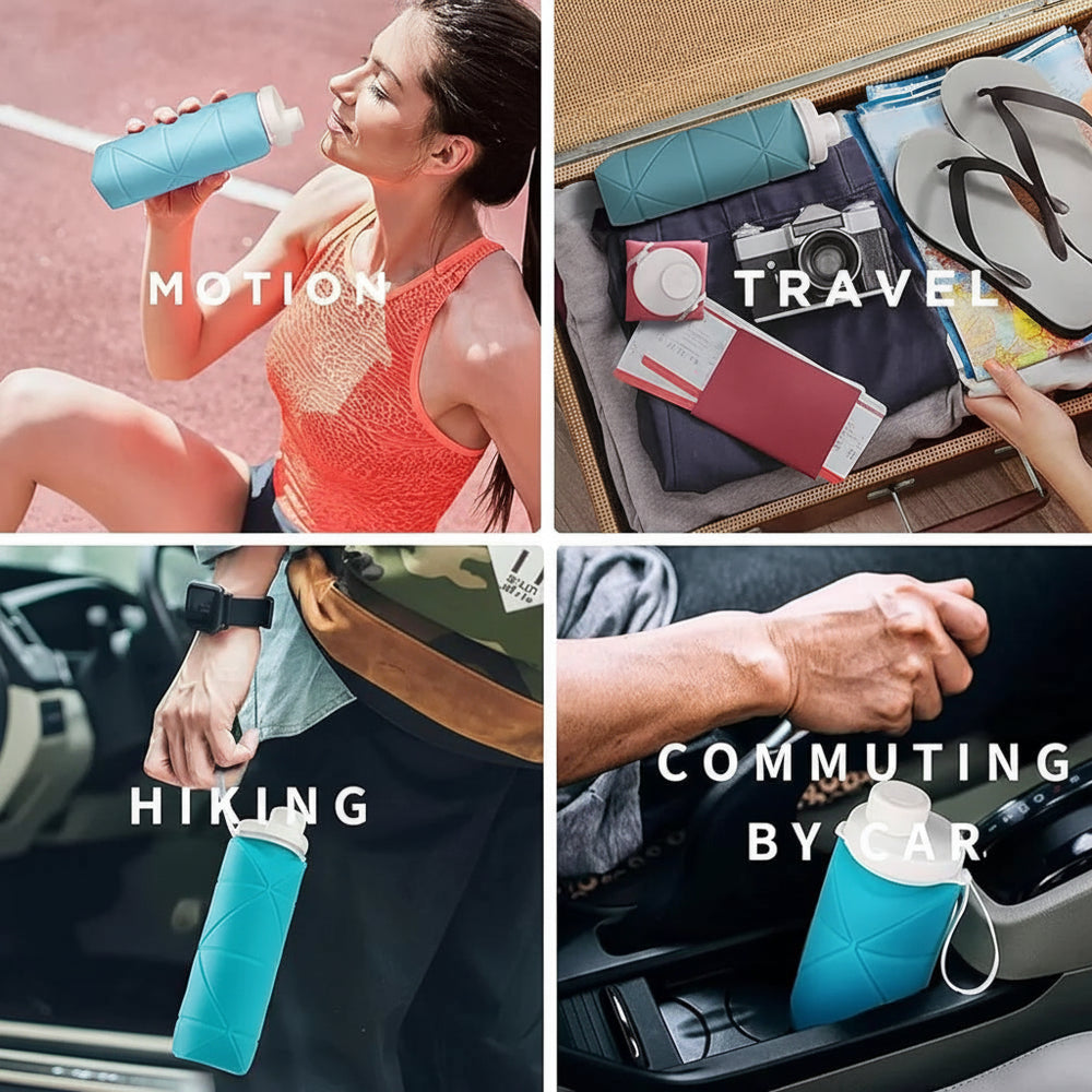 UltraFold™ 600ML Collapsible Silicone Water Bottle – Leakproof, Travel-Ready Hydration