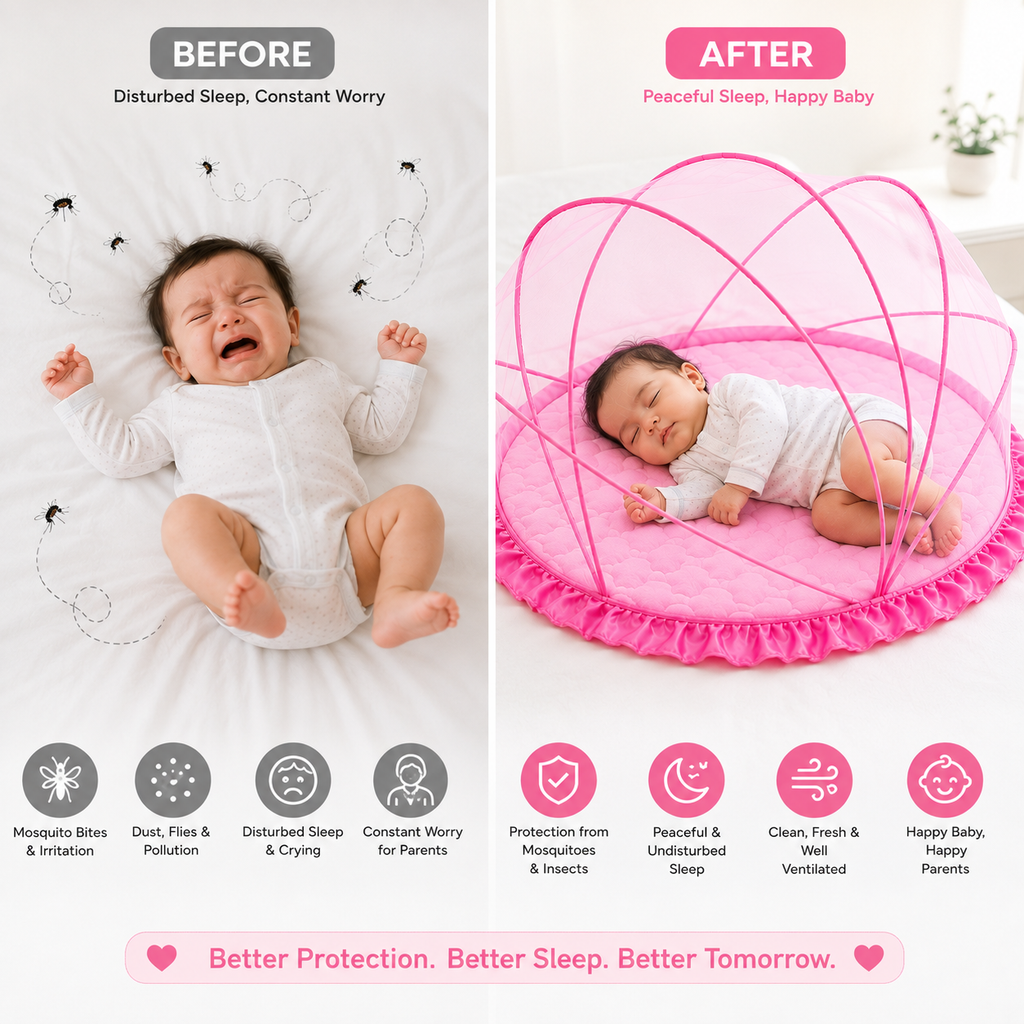 Foldable Baby Mosquito Net with Bedding – Portable Washable Infant Sleeping Bed Protector