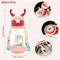 Cute Animal Kids Water Bottle for School – Portable Leakproof Straw Bottle