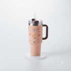 Cute Aesthetic Stainless Steel Handle Tumbler – Reusable Travel Cup with Straw for Hot & Cold Beverages