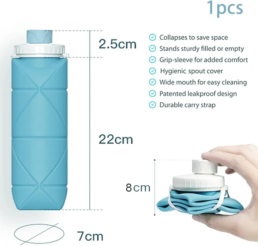 UltraFold™ 600ML Collapsible Silicone Water Bottle – Leakproof, Travel-Ready Hydration