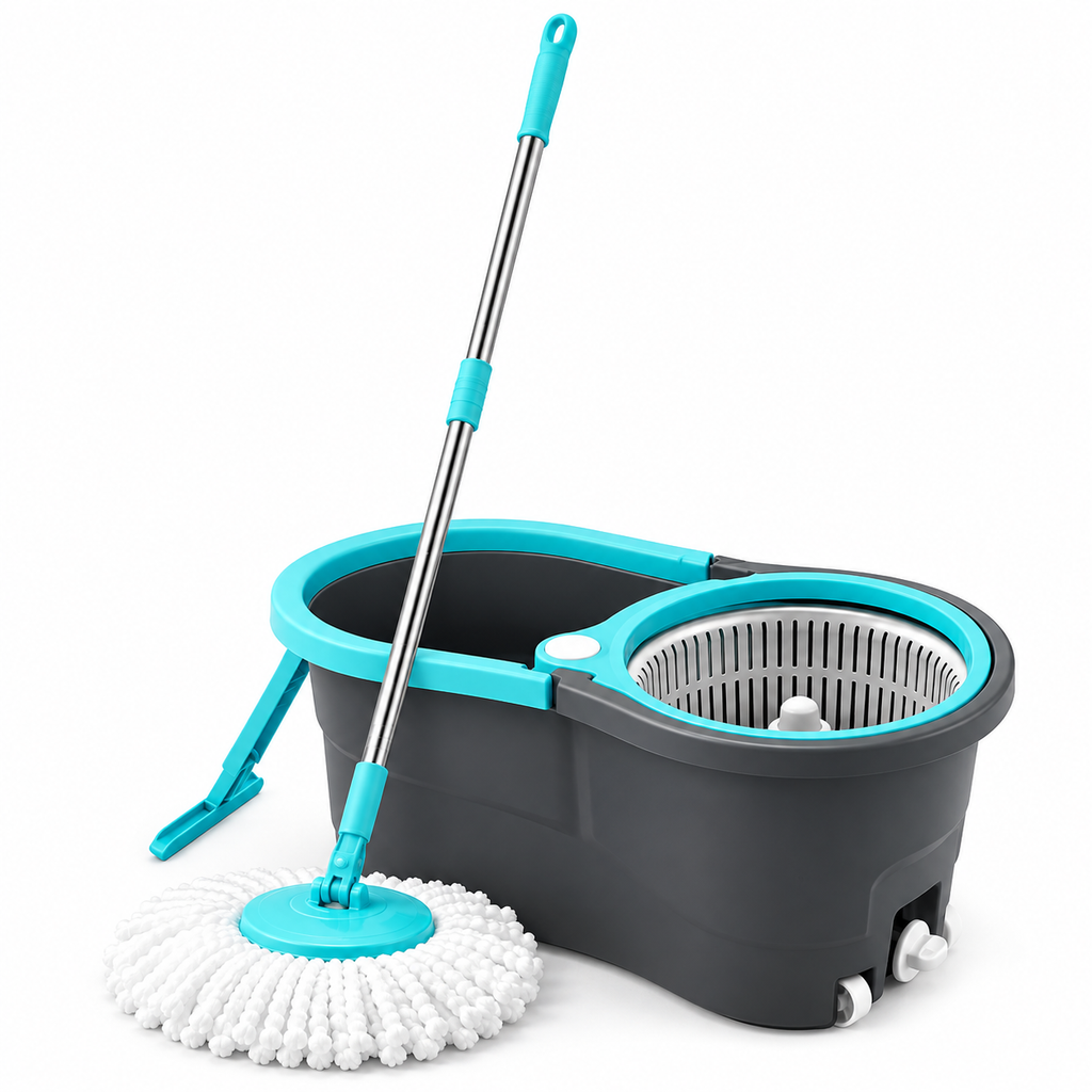 360° Spin Mop & Twin Bucket Floor Cleaning System | Microfiber Mop with 2 Refill Heads, Hands-Free Wringing & Easy Drain