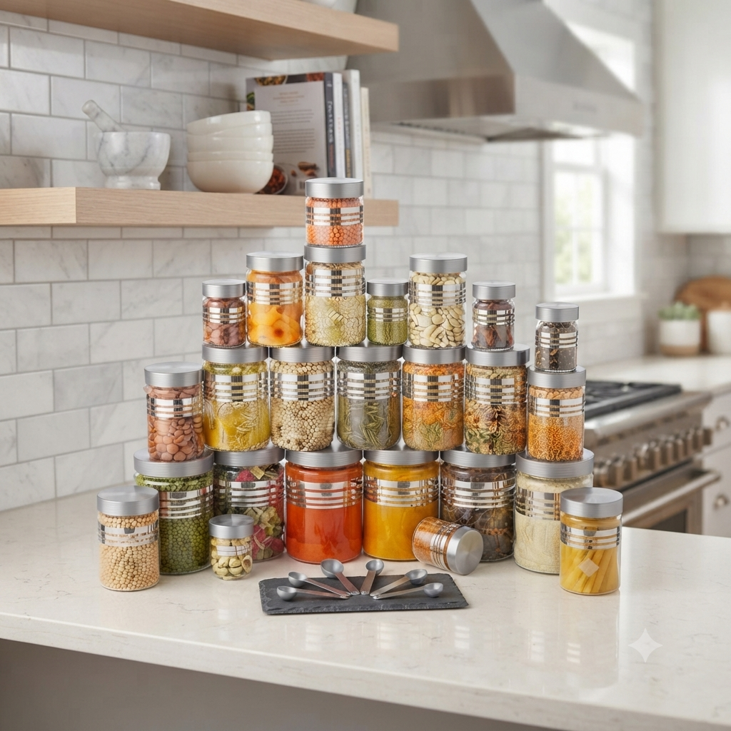 Airtight Kitchen Storage Jars & Containers – Pack of 20 | Multipurpose Fridge & Pantry Organizers