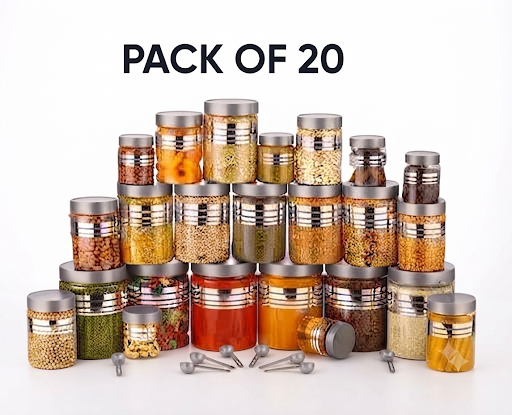 Airtight Kitchen Storage Jars & Containers – Pack of 20 | Multipurpose Fridge & Pantry Organizers
