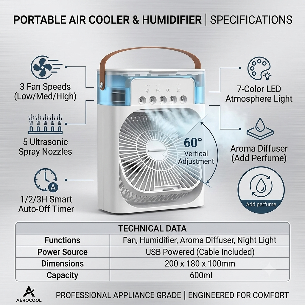 UltraChill Pro: 3-in-1 Portable Mist Air Cooler & Humidifier with Child-Safe Cooling Tech – 2026 Edition (Copy)
