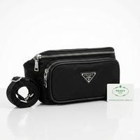 Tessuto Nylon Belt Bag – Black Luxury Waist Pouch with Authenticity Card