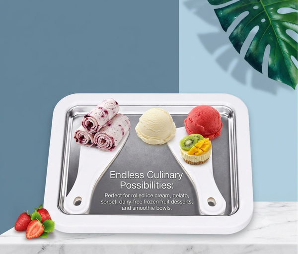 Rolled Ice Cream Maker Pan | Homemade Frozen Dessert Machine with 2 Spatulas for Ice Cream, Gelato & Yogurt