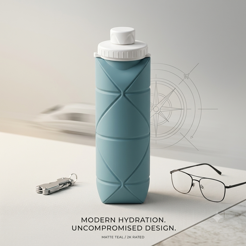 UltraFold™ 600ML Collapsible Silicone Water Bottle – Leakproof, Travel-Ready Hydration